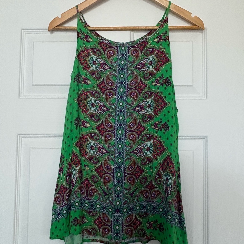Vibrant Green Boho Paisley Tank Top Size XL